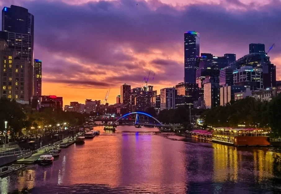Melbourne night skyline Yarra River