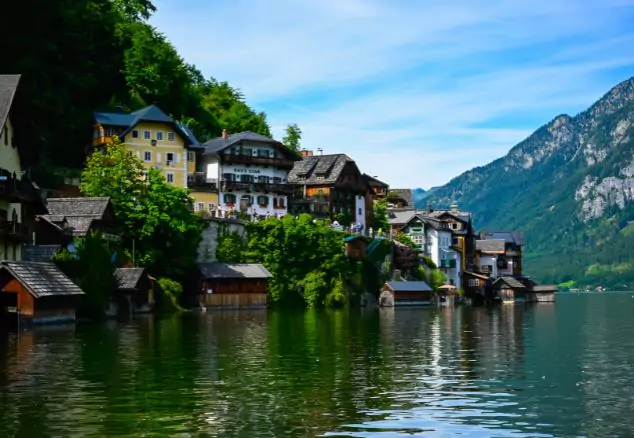 The town of Halstatt in Austria from the lake