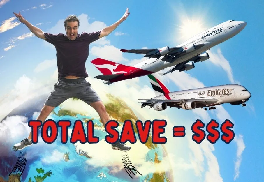 Man jumping for joy after using Qantas points to fly for cheap